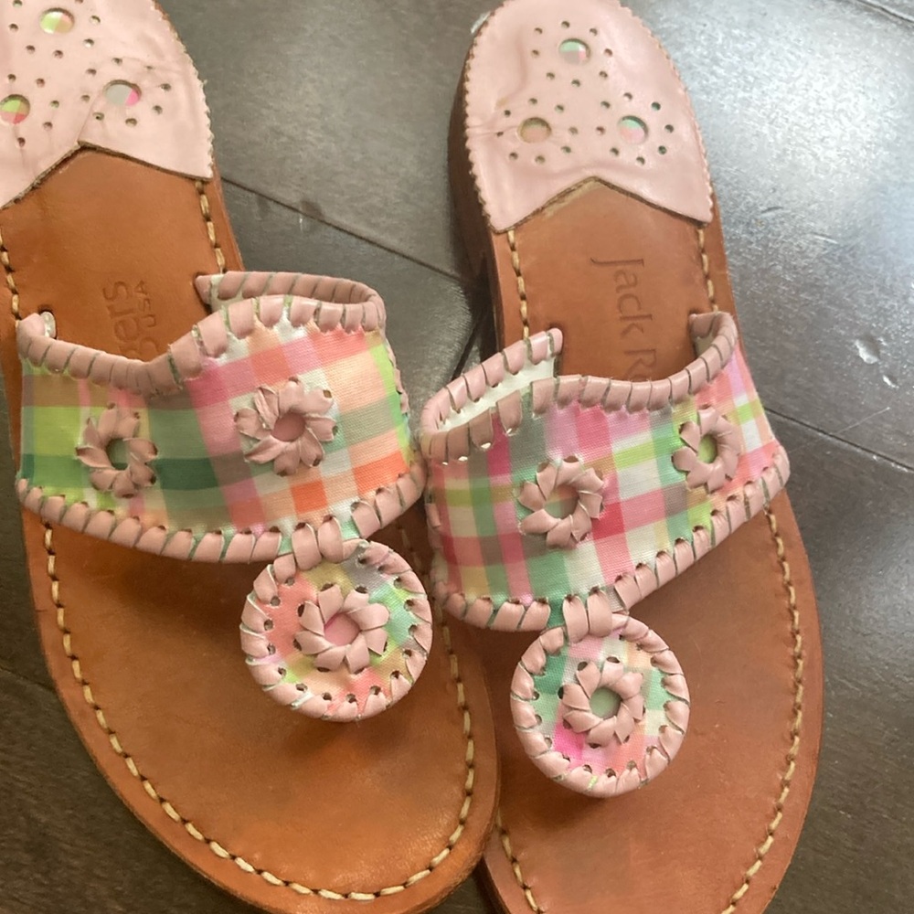 Jack Rogers Pink and Brown Sandals with Whipstitch Trim